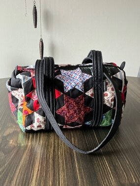 Vera Bradley Quilted Patchwork Star-Pattern Shoulder Bag in Black and Multicolor